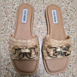 Gene Raffia Steve Madden Tan Slide Sandals SIZE 6